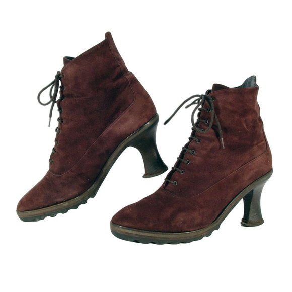 DONNA KARAN Tractor $375 Vintage Steampunk Heeled Lace-Up Booties US 6 unmarked - Picture 2 of 6